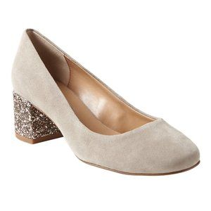 Banana Republic Mid Block Heel Silver Gray Sparkle Shimmer Suede Grey Pumps